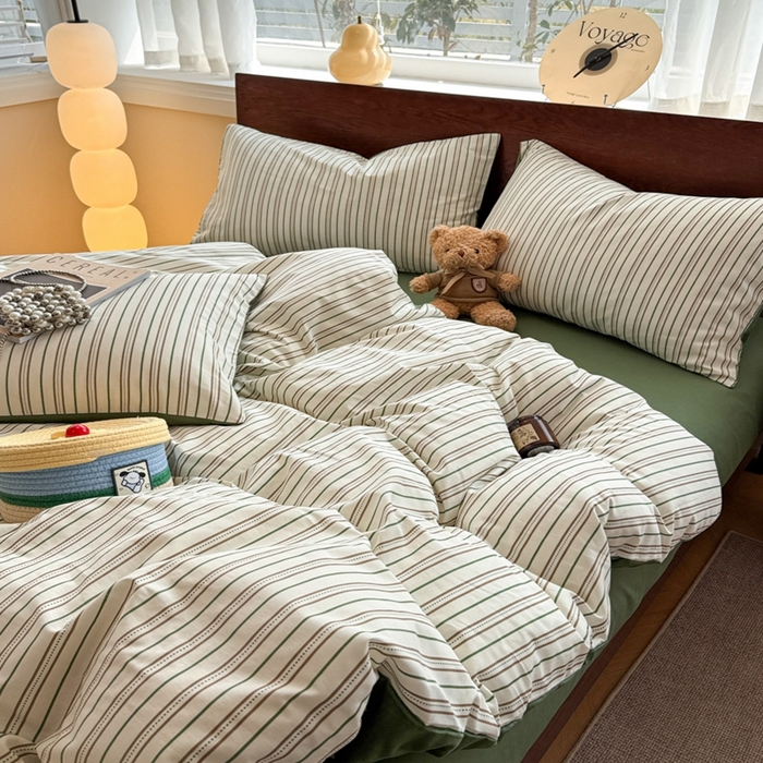 91家纺网 家纺一手货源 找家纺 呗旺鹿 2025新款学生季全棉纯棉40支跑量款巴恩风四件套 柏林绿