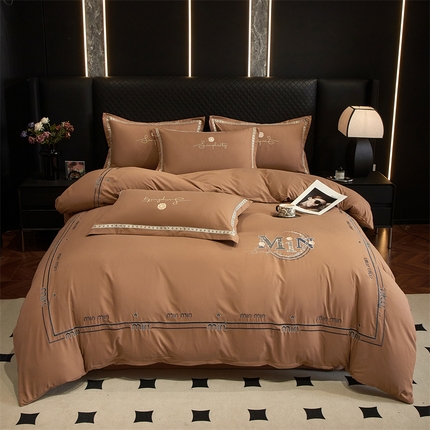 佳宇轩 2025新款亲肤水洗棉刺绣四件套系列 简约时代-咖色