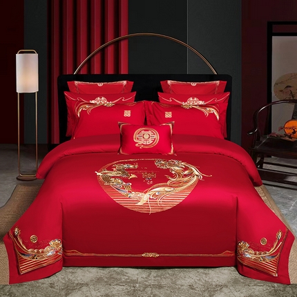 91家纺网 家纺一手货源 找家纺 蒂爵 2025新款婚庆新疆长绒棉绣花340系列四件套多件套 浪漫喜事