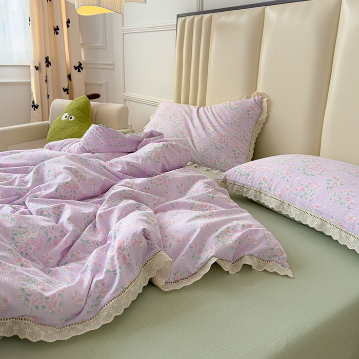 91家纺网 家纺一手货源 找家纺 竹合家纺 2025新款云感皱皱四件套-镂空花边款法式 花边款-春不晚