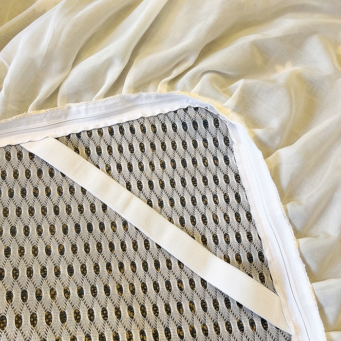 91家纺网 家纺一手货源 找家纺 麒豆豆 2025新款花边床笠款冰藤席-夏之语 花青