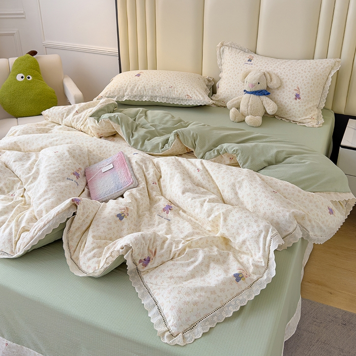 91家纺网 家纺一手货源 找家纺 竹合家纺 2025新款云感皱皱四件套-镂空花边款法式 花边款-兔小姐