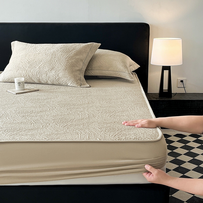 91家纺网 家纺一手货源 找家纺 蓝邻家纺 2025新款PE提花床笠凉席-涂鸦系列 涂鸦-香槟