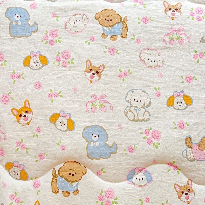 91家纺网 家纺一手货源 找家纺 玉海棠家纺 2025新款水洗皱皱纱印花夏被 被子被芯 灰蒙小狗