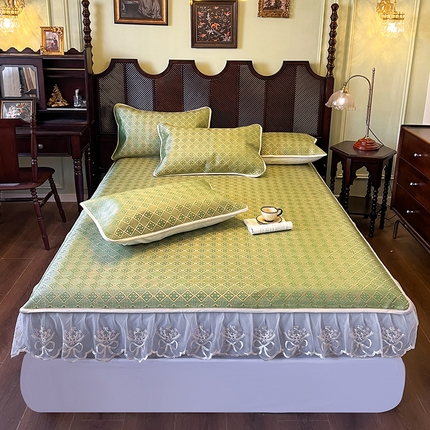 麒豆豆 2025新款花边床笠款冰藤席-夏之语 葱绿