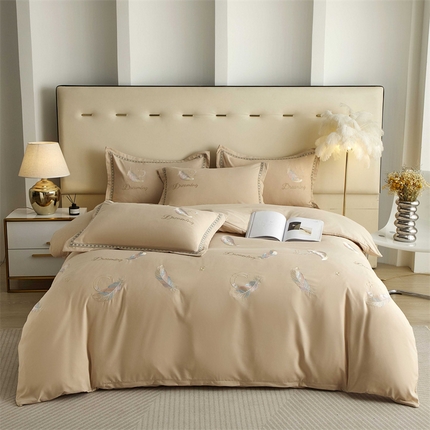 佳宇轩 2025新款亲肤水洗棉刺绣四件套系列 蜜羽-浅咖