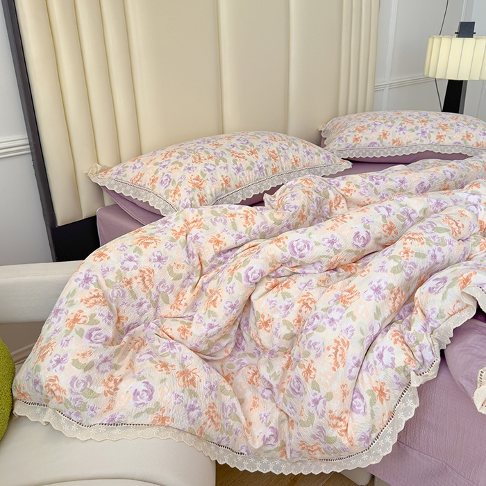 91家纺网 家纺一手货源 找家纺 竹合家纺 2025新款云感皱皱四件套-镂空花边款法式 花边款-云水谣