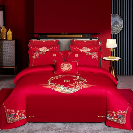 91家纺网 家纺一手货源 找家纺 （总）蒂爵 2025新款婚庆长绒棉时尚小红书爆款刺绣婚庆四件套多件套280系列