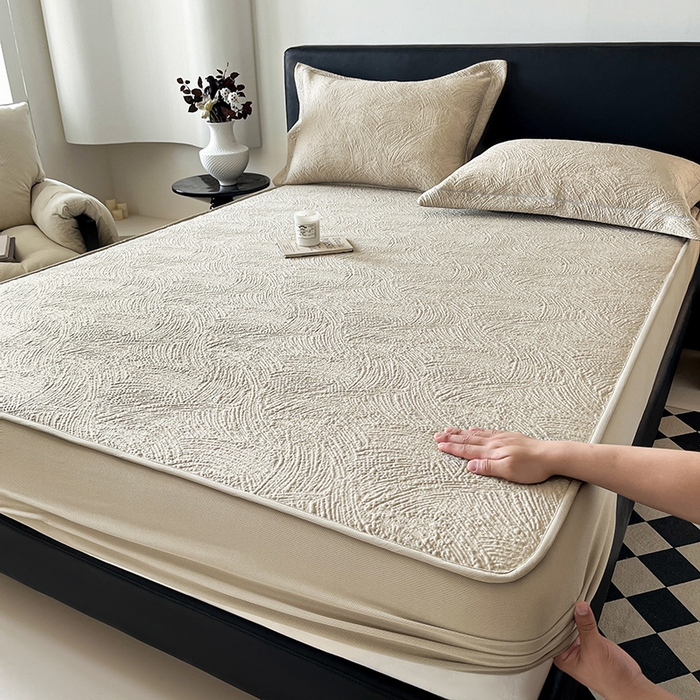 91家纺网 家纺一手货源 找家纺 蓝邻家纺 2025新款PE提花床笠凉席-涂鸦系列 涂鸦-香槟