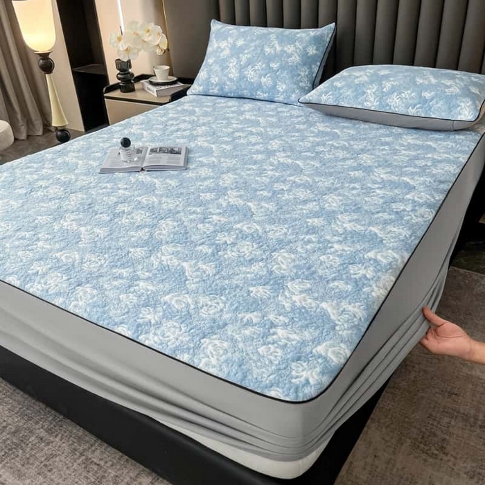 91家纺网 家纺一手货源 找家纺 野马寝具跨境电商专供 2025新款潮汐床笠-玫瑰 绽放-玫瑰蓝