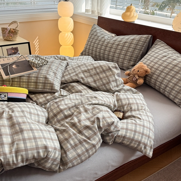 91家纺网 家纺一手货源 找家纺 呗旺鹿 2025新款学生季全棉纯棉40支跑量款巴恩风四件套 曼弗灰