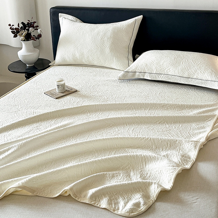 91家纺网 家纺一手货源 找家纺 蓝邻家纺 2025新款PE提花床笠凉席-涂鸦系列 涂鸦-米白