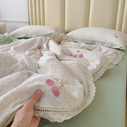 竹合家纺 2025新款云感皱皱四件套-镂空花边款法式 花边款-小甜蜜