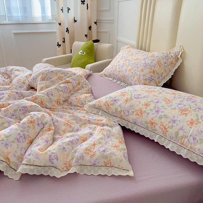 91家纺网 家纺一手货源 找家纺 竹合家纺 2025新款云感皱皱四件套-镂空花边款法式 花边款-云水谣