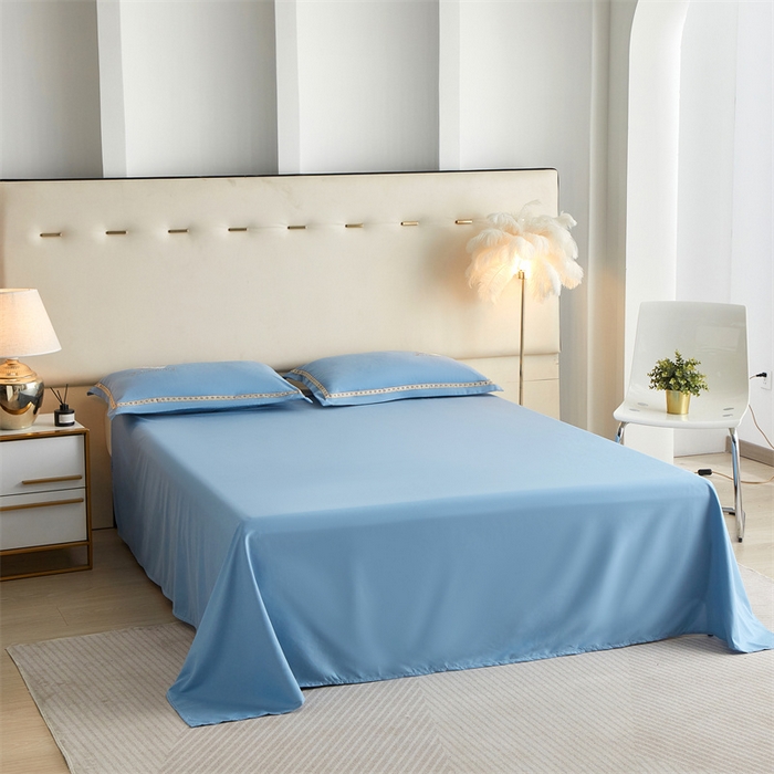 91家纺网 家纺一手货源 找家纺 佳宇轩 2025新款亲肤水洗棉刺绣四件套系列 蜜羽-湖蓝