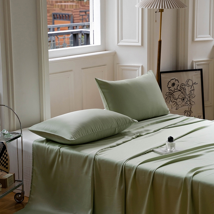 91家纺网 家纺一手货源 找家纺 咏绒家纺工厂店 2025新款60S奥地利兰精天丝轻奢系列-单床单 嫩叶绿