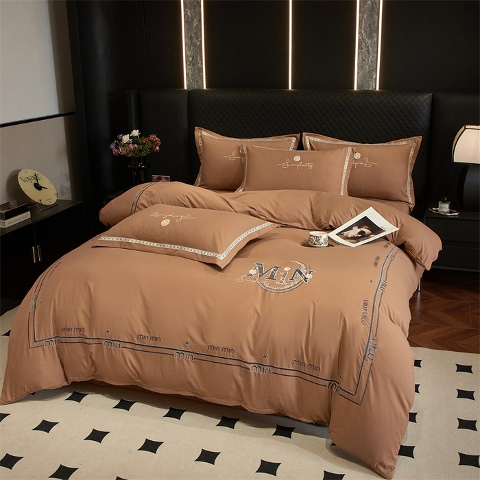 91家纺网 家纺一手货源 找家纺 佳宇轩 2025新款亲肤水洗棉刺绣四件套系列 简约时代-咖色