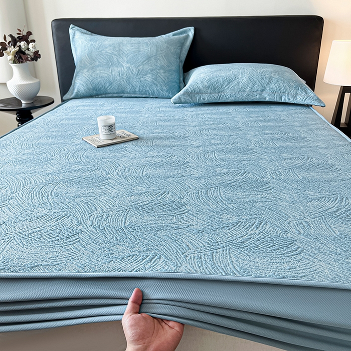 91家纺网 家纺一手货源 找家纺 蓝邻家纺 2025新款PE提花床笠凉席-涂鸦系列 涂鸦-蓝