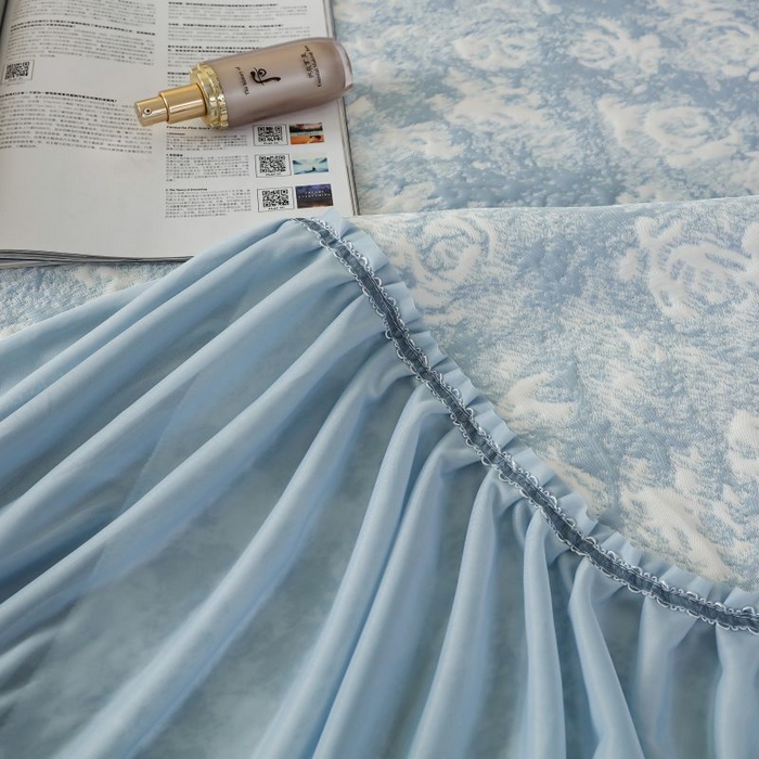 91家纺网 家纺一手货源 找家纺 野马寝具跨境电商专供 2025新款玫瑰花床裙 蓝