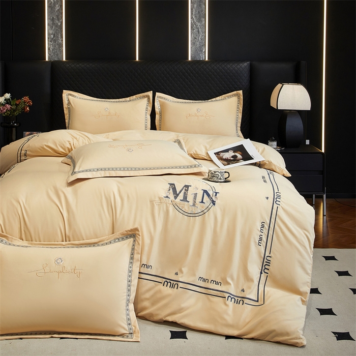 91家纺网 家纺一手货源 找家纺 佳宇轩 2025新款亲肤水洗棉刺绣四件套系列 简约时代-黄色