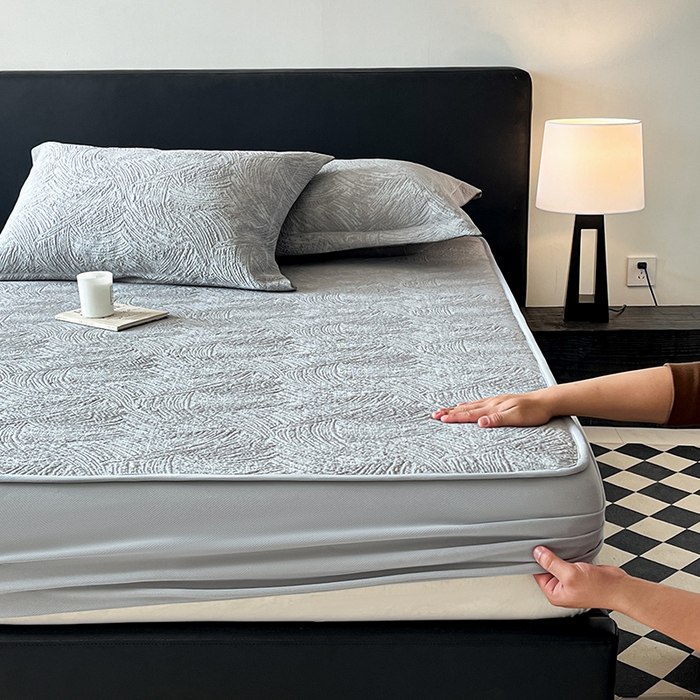 91家纺网 家纺一手货源 找家纺 蓝邻家纺 2025新款PE提花床笠凉席-涂鸦系列 涂鸦-浅灰