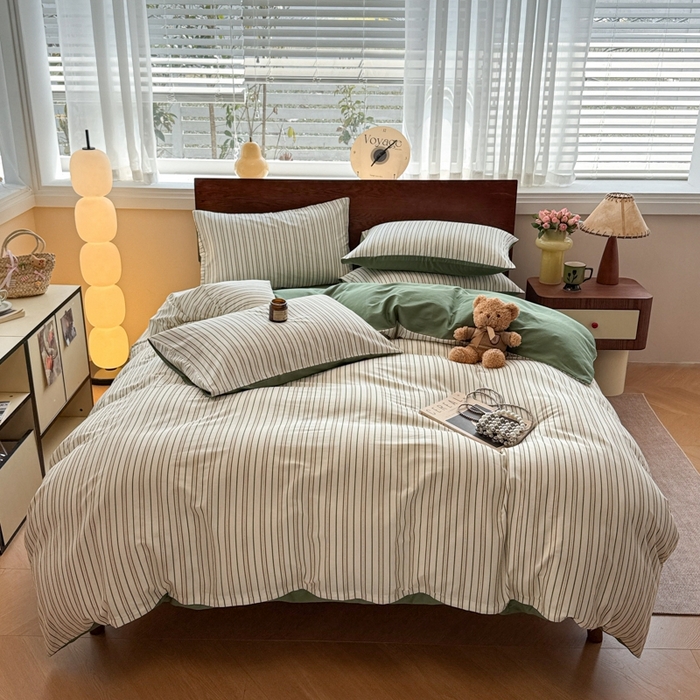 91家纺网 家纺一手货源 找家纺 呗旺鹿 2025新款学生季全棉纯棉40支跑量款巴恩风四件套 柏林绿