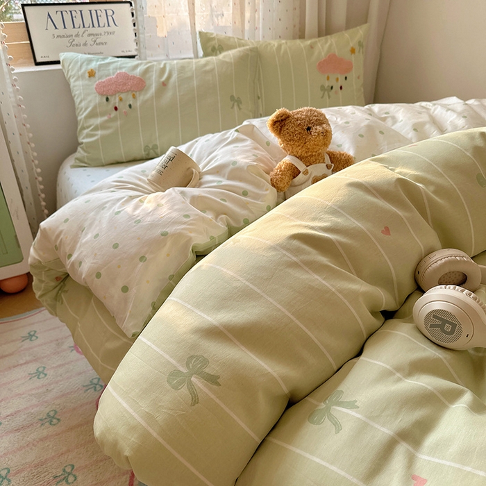 91家纺网 家纺一手货源 找家纺 澳梵家居 2025新款小清新全棉印花毛巾绣四件套 苹果兔兔