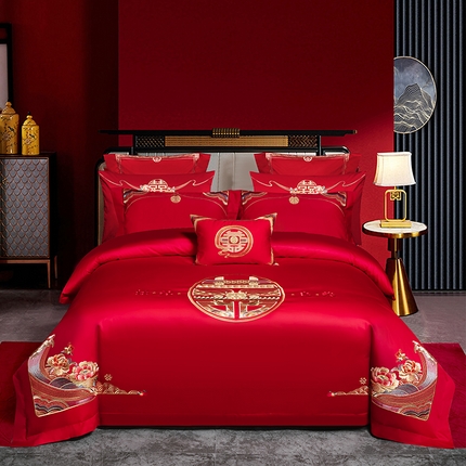 91家纺网 家纺一手货源 找家纺 （总）蒂爵 2025新款婚庆长绒棉时尚小红书爆款刺绣婚庆四件套多件套280系列