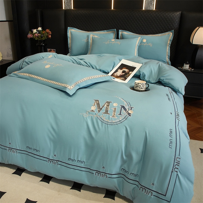 91家纺网 家纺一手货源 找家纺 佳宇轩 2025新款亲肤水洗棉刺绣四件套系列 简约时代-天青