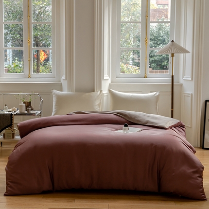 咏绒家纺工厂店 2025新款60支奥地利兰精天丝单品系列--单被套 野樱莓-芋泥灰