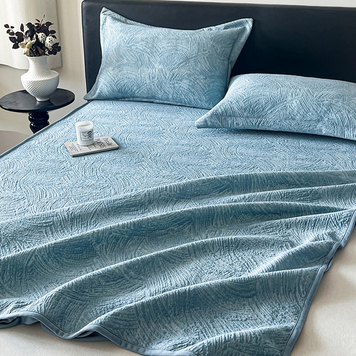 91家纺网 家纺一手货源 找家纺 蓝邻家纺 2025新款PE提花床笠凉席-涂鸦系列 涂鸦-蓝