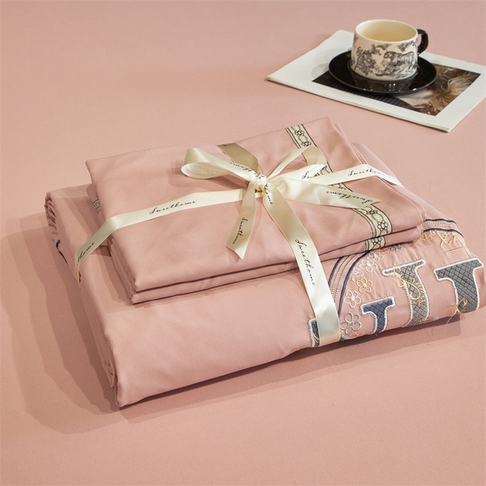 91家纺网 家纺一手货源 找家纺 佳宇轩 2025新款亲肤水洗棉刺绣四件套系列 简约时代-粉玉