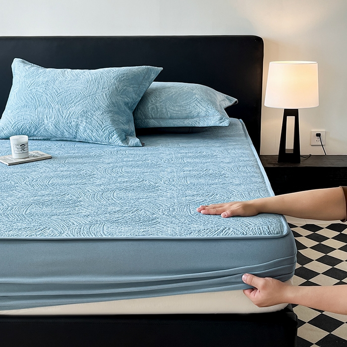 91家纺网 家纺一手货源 找家纺 蓝邻家纺 2025新款PE提花床笠凉席-涂鸦系列 涂鸦-蓝