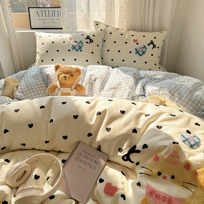 91家纺网 家纺一手货源 找家纺 澳梵家居 2025新款小清新全棉印花毛巾绣四件套 奶油小猫