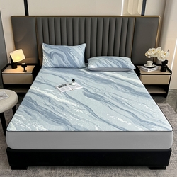 91家纺网 家纺一手货源 找家纺 （总）野马寝具跨境电商专供 2025新款潮汐床笠-山水蓝,山水蓝