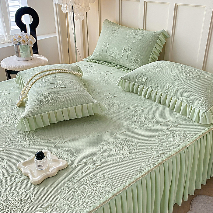 91家纺网 家纺一手货源 找家纺 （总）2025新款复合三明治床裙款凉豆豆凉席三件套系列