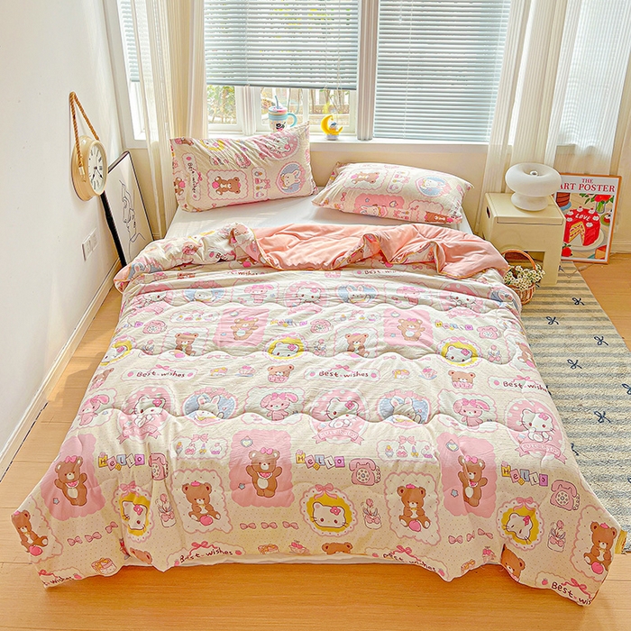 91家纺网 家纺一手货源 找家纺 玉海棠家纺 2025新款水洗皱皱纱印花夏被 被子被芯 可爱记忆录