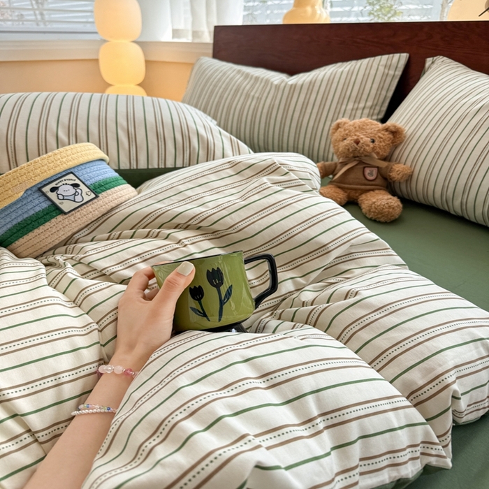 91家纺网 家纺一手货源 找家纺 呗旺鹿 2025新款学生季全棉纯棉40支跑量款巴恩风四件套 柏林绿