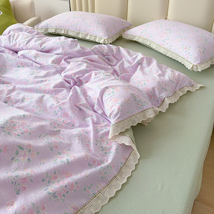 91家纺网 家纺一手货源 找家纺 竹合家纺 2025新款云感皱皱四件套-镂空花边款法式 花边款-春不晚