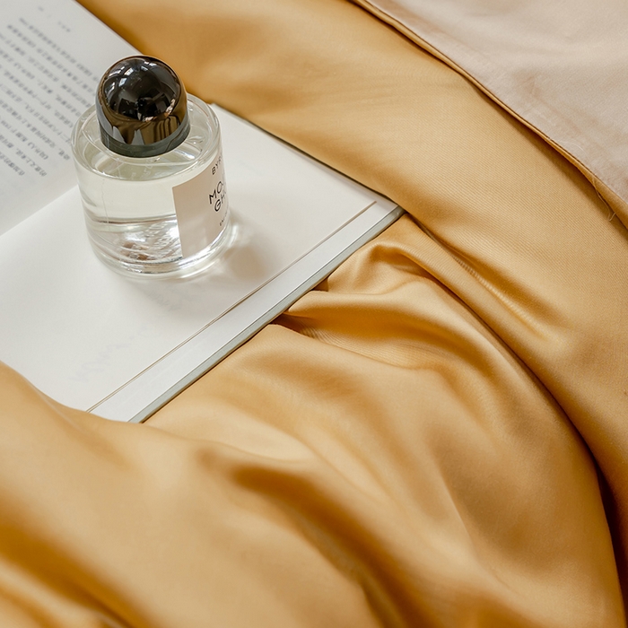 91家纺网 家纺一手货源 找家纺 咏绒家纺工厂店 2025新款60支奥地利兰精天丝单品系列--单被套 芝士黄-沙茶色