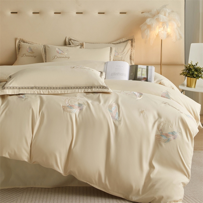 91家纺网 家纺一手货源 找家纺 佳宇轩 2025新款亲肤水洗棉刺绣四件套系列 蜜羽-米白