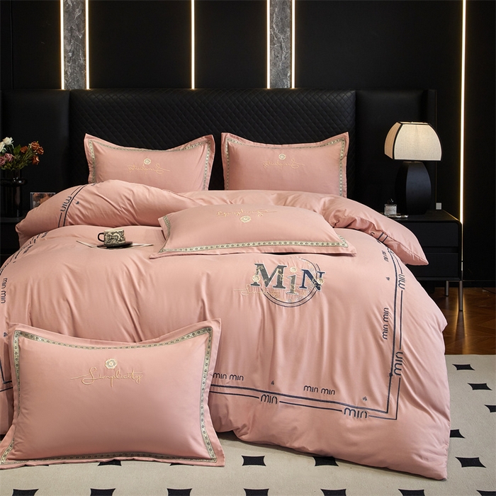 91家纺网 家纺一手货源 找家纺 佳宇轩 2025新款亲肤水洗棉刺绣四件套系列 简约时代-粉玉