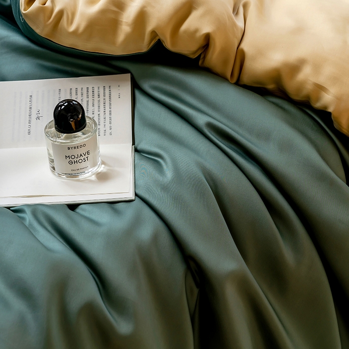 91家纺网 家纺一手货源 找家纺 咏绒家纺工厂店 2025新款60支奥地利兰精天丝单品系列--单被套 天青色-香槟金