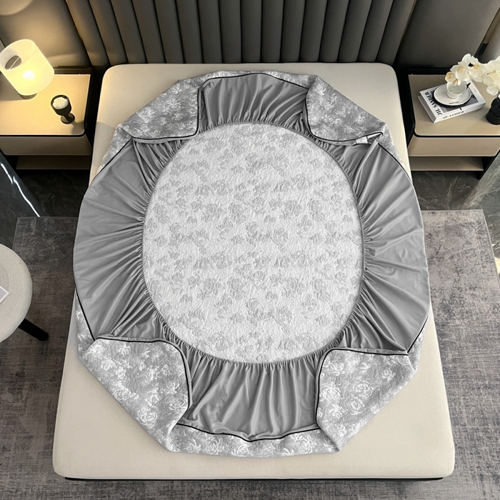 91家纺网 家纺一手货源 找家纺 野马寝具跨境电商专供 2025新款潮汐床笠-玫瑰 绽放-玫瑰灰