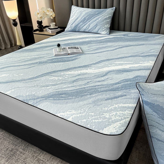 91家纺网 家纺一手货源 找家纺 （总）野马寝具跨境电商专供 2025新款潮汐床笠-山水蓝