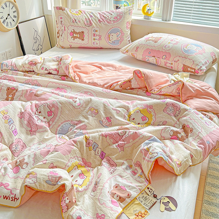 91家纺网 家纺一手货源 找家纺 玉海棠家纺 2025新款水洗皱皱纱印花夏被 被子被芯 可爱记忆录