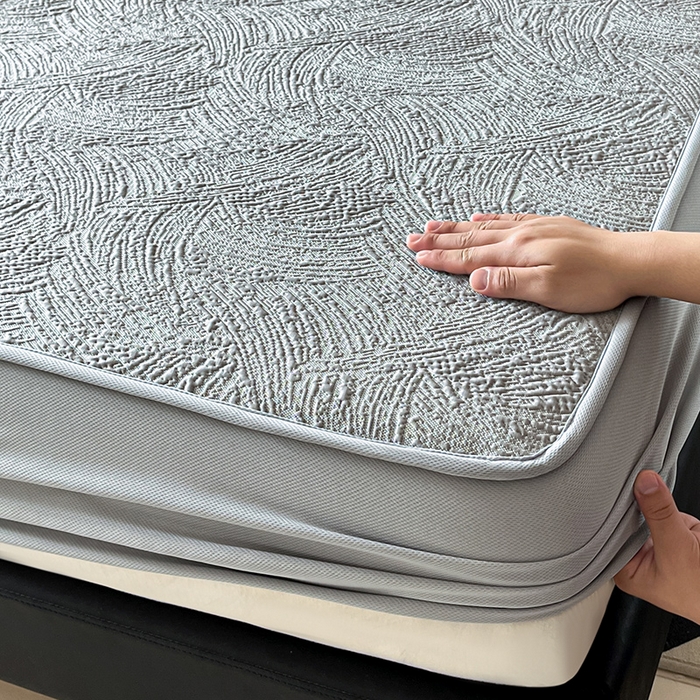 91家纺网 家纺一手货源 找家纺 蓝邻家纺 2025新款PE提花床笠凉席-涂鸦系列 涂鸦-浅灰