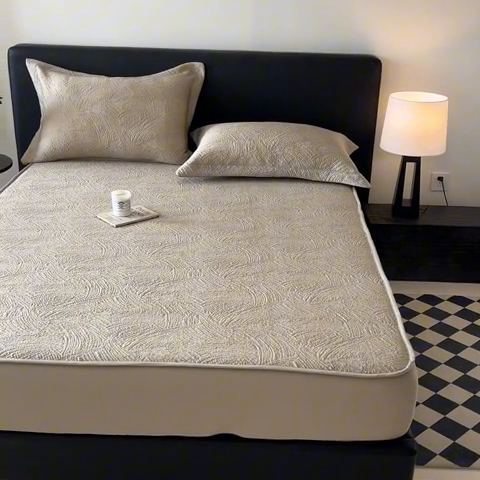 91家纺网 家纺一手货源 找家纺 蓝邻家纺 2025新款PE提花床笠凉席-涂鸦系列 涂鸦-香槟