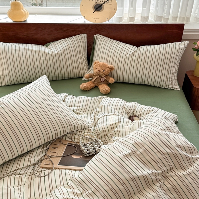 91家纺网 家纺一手货源 找家纺 呗旺鹿 2025新款学生季全棉纯棉40支跑量款巴恩风四件套 柏林绿