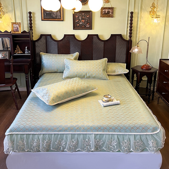 91家纺网 家纺一手货源 找家纺 （总）麒豆豆 2025新款花边床笠款冰藤席-夏之语